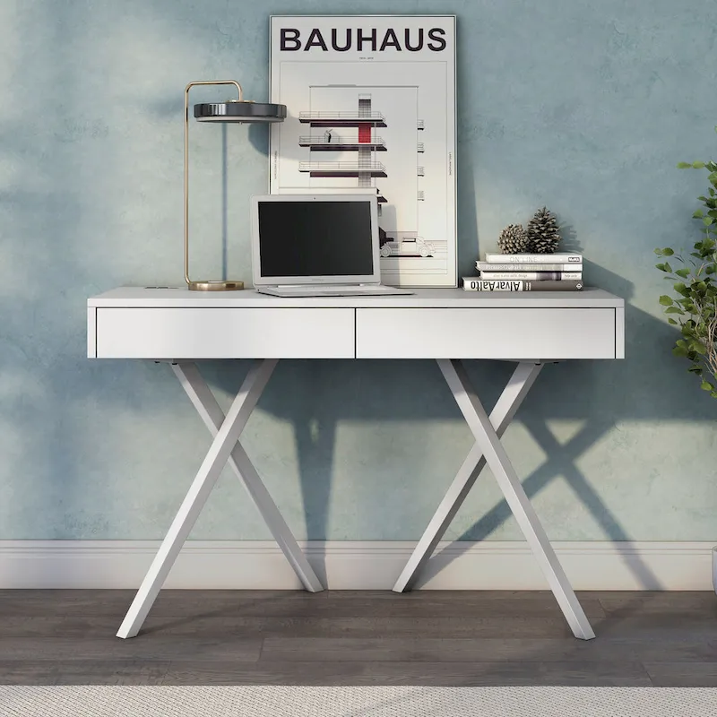 Foli Transitional 47-inch Wood 2-Drawer Desk with USBs and Power Outlets by Furniture of America