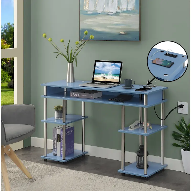 Designs2Go No Tools Student Desk with Charging Station and Shelves
