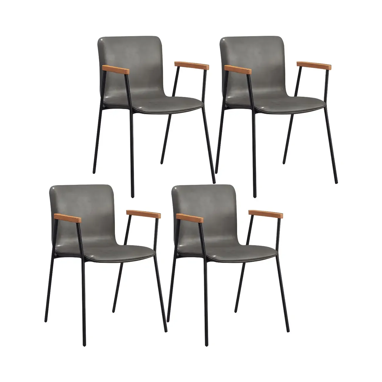 Leather Metal Legs Armrest Backrest Dining Chair