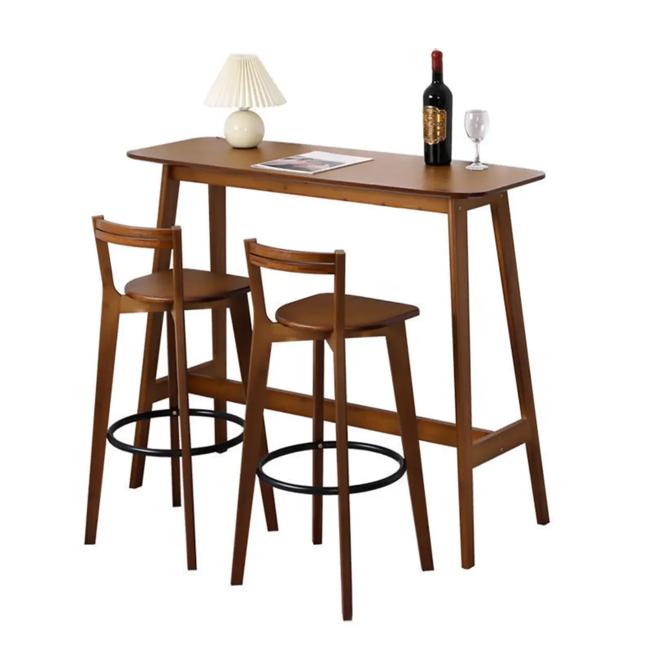 Modern Bamboo Bar Set with Footrest Stools