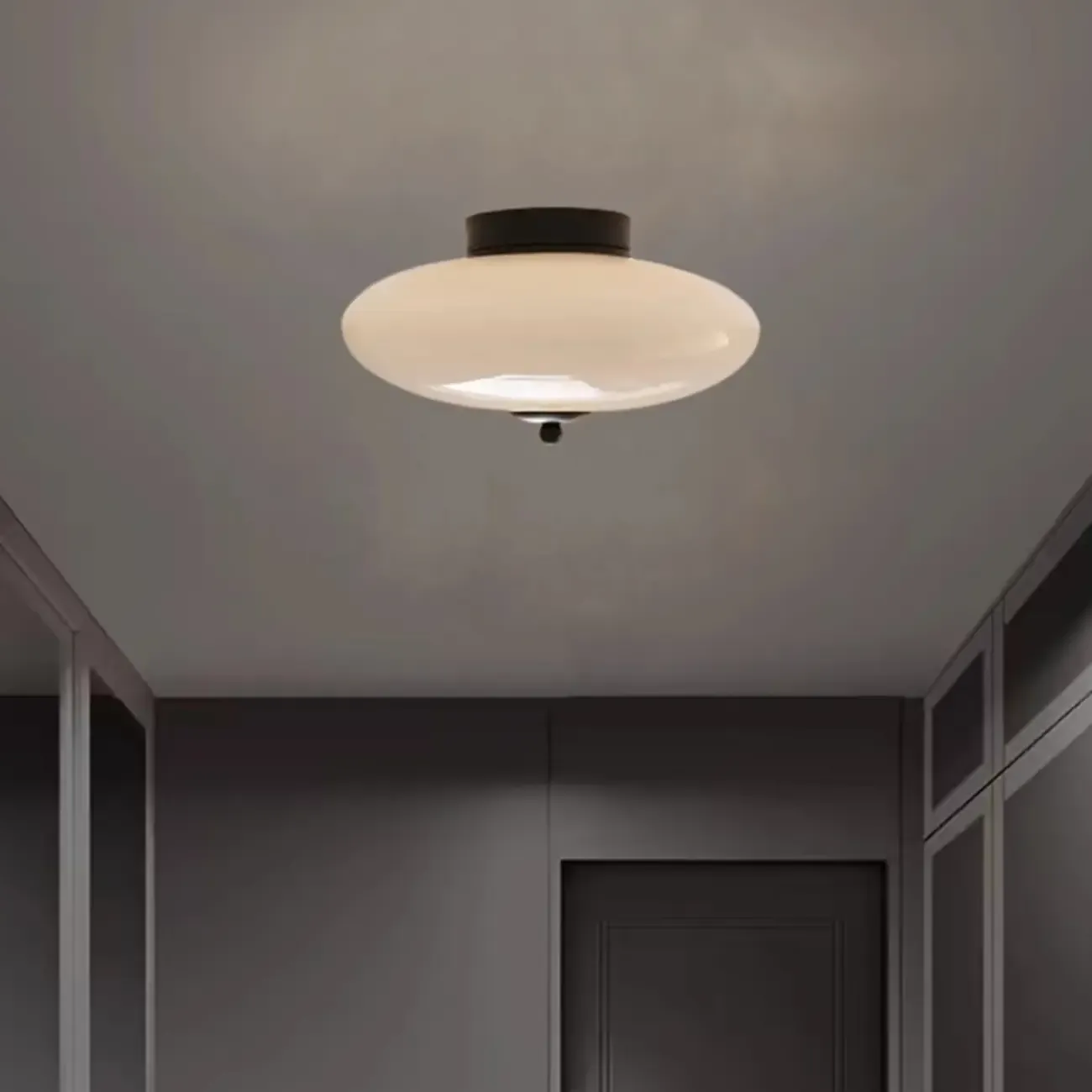 Mini White Drum Glass Dimmable Semi Flush LED Ceiling Light