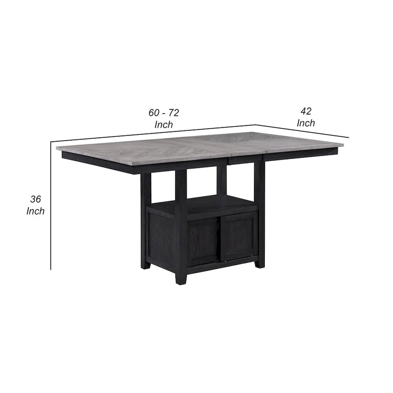 Patricia 60 -72 Inch Counter Height Table, Extendable, Light Gray, Black