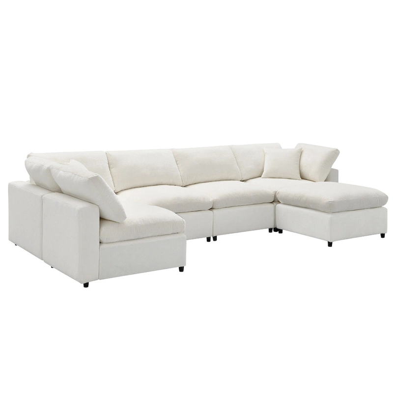 Beige 130 Chenille U-Shaped Sleeper Sectional Sofa, 6-Piece Modular Design