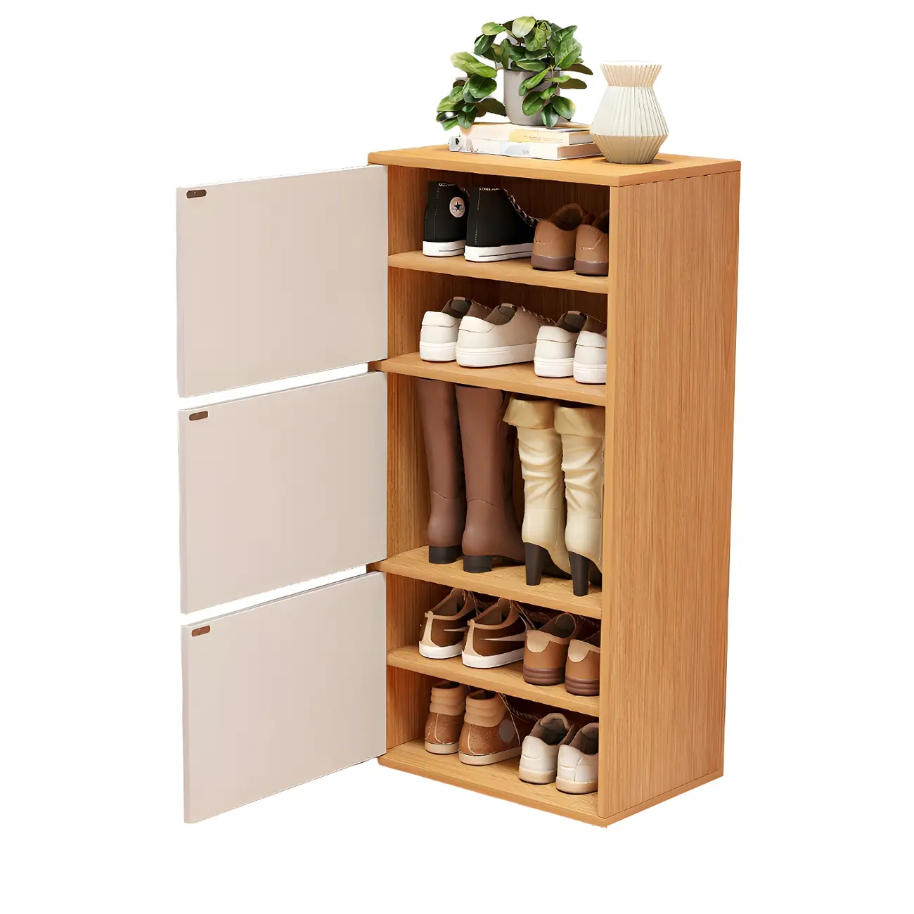 Modern White Tall Shoe Cabinet with Adjustable Shelves