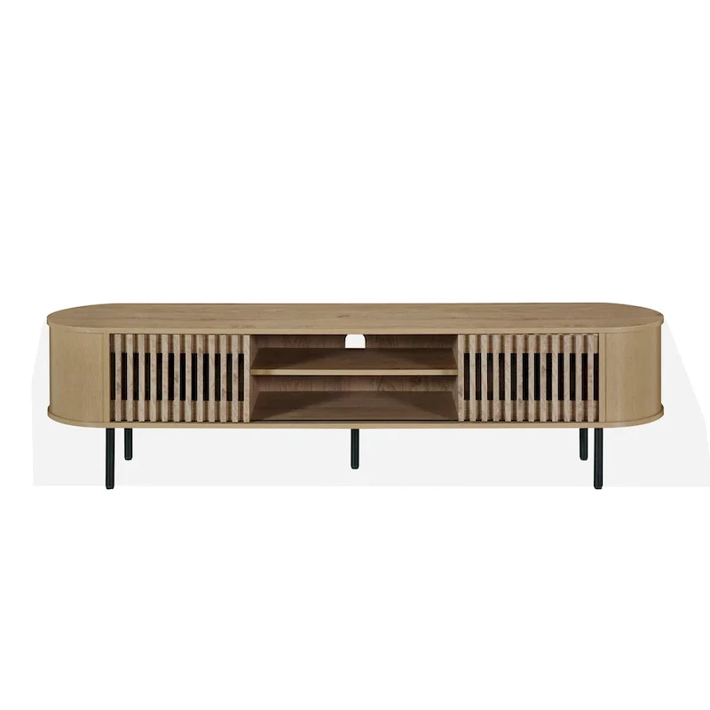 Brandon TV Stand Media Console, Shelf 2 Cabinets, Beige Wood, 71 Inch