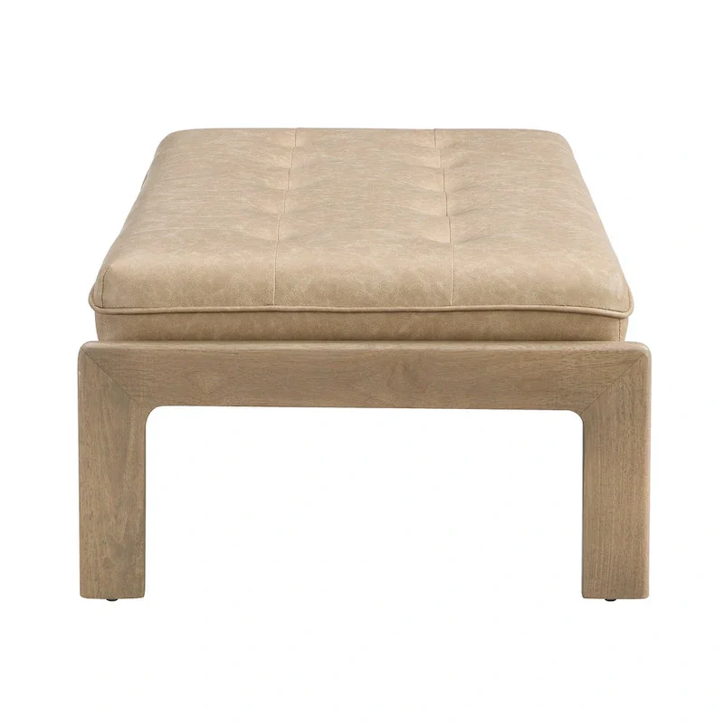 Christopher Knight Home - 48.4 Rectangle Tufted Upholstered Cocktail, Leather Ottoman Coffee Table with Rubber Wood Frame