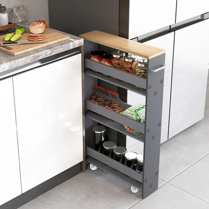 Rolling Kitchen Slim Storage Cart Mobile Shelving Organizer w/ Handle