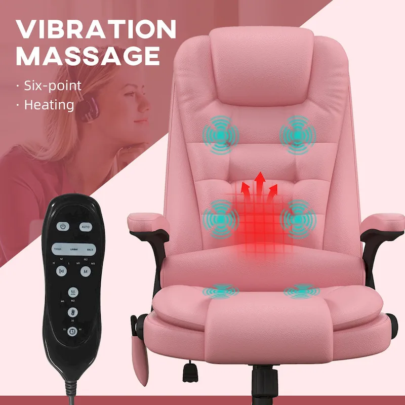 HOMCOM High Back Vibration Massage Office Chair with 6 Vibration Points, Heated Reclining PU Leather Computer Chair