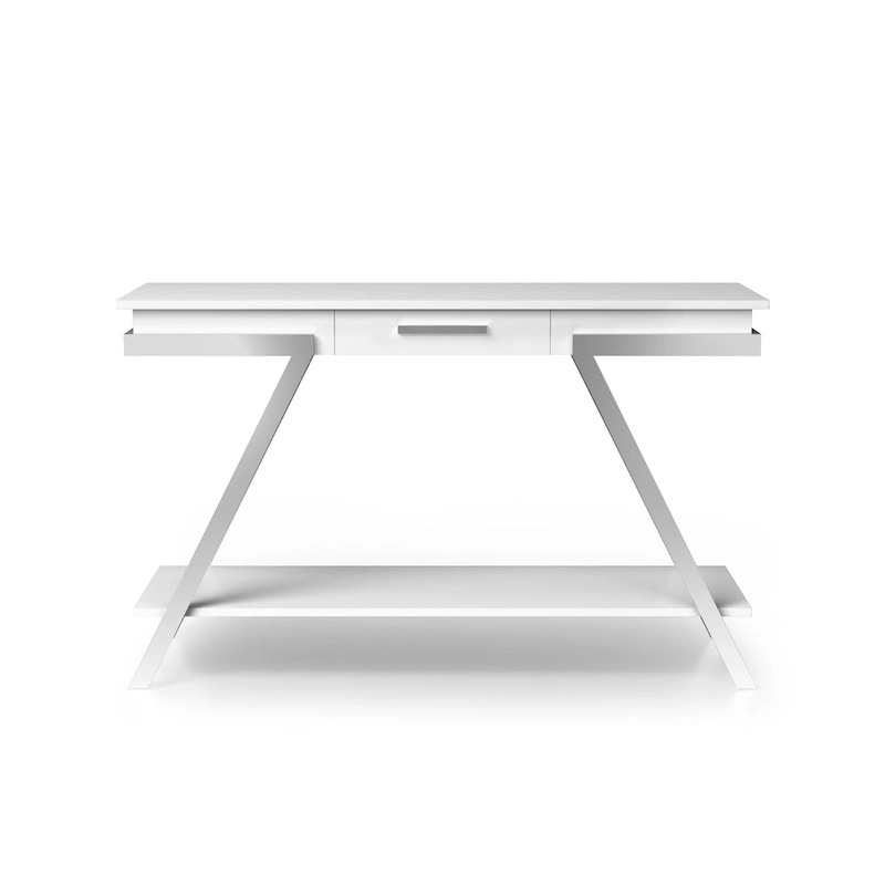 Cas Modern White 48-inch Steel 1-Drawer Sofa Table with Shelf by Furniture of America
