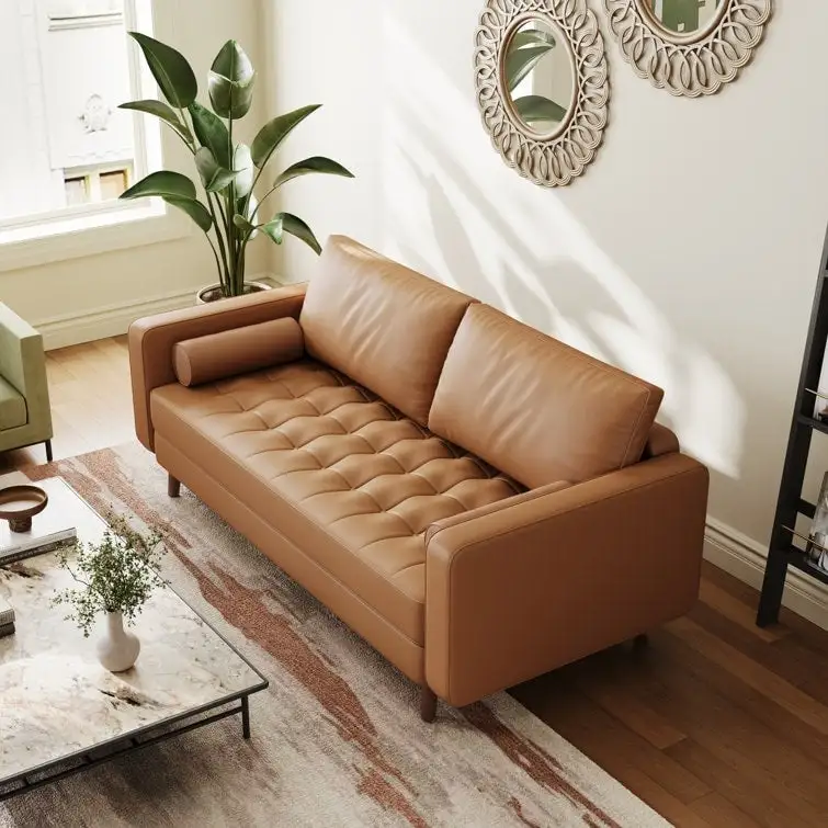 70-Inch Faux Leather Tufted Sofa
