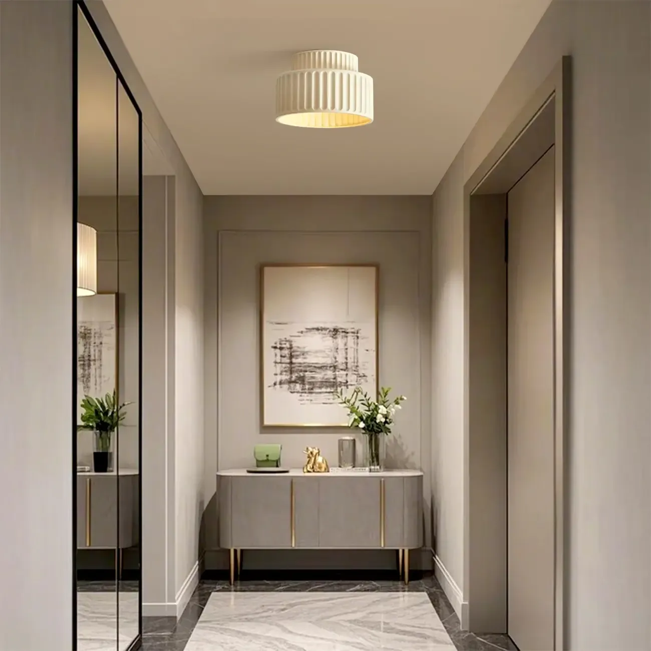 Modern Cylinder Semi Flush Ceiling Light with Plastic Shade