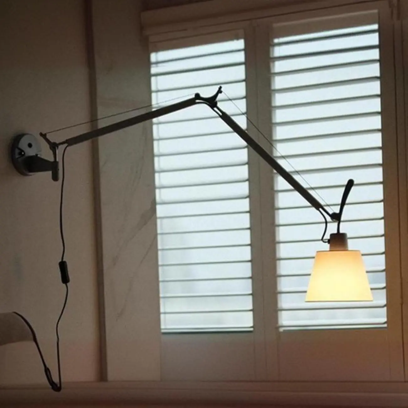 Modern Silver Swing Arm Wall Light with White Fabric Shade