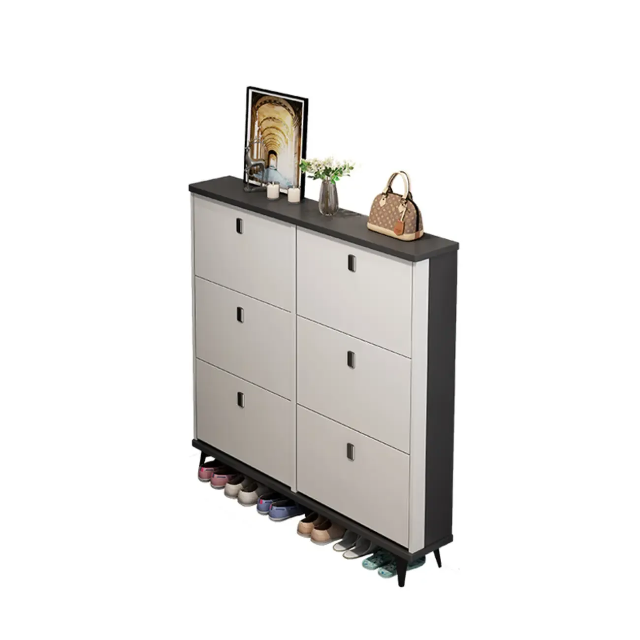 Modern Wood Shoe Cabinet with Adjustable Shelves, Entryway