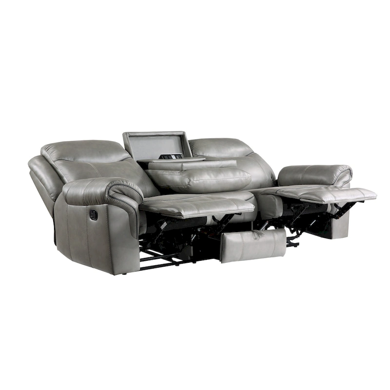 Max 80 Inch Dual Manual Recliner Sofa, Cupholders, USB, Gray Faux Leather