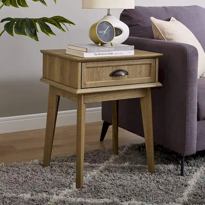 Caffoz Tall Side End Table with Fully Extended Drawer and USB Hub
