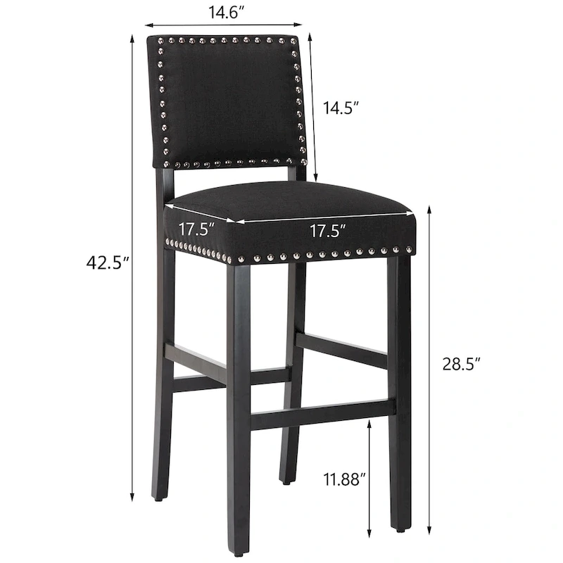 28 Inches Fabric Barstools Upholstered Bar stools Pub Chairs with Back and Silver Nailhead Trim Set of 2