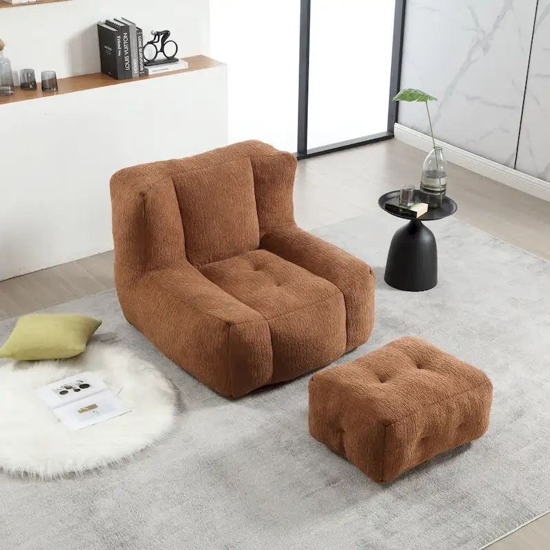Super soft lazy sofa chair with memory foam and ottoman