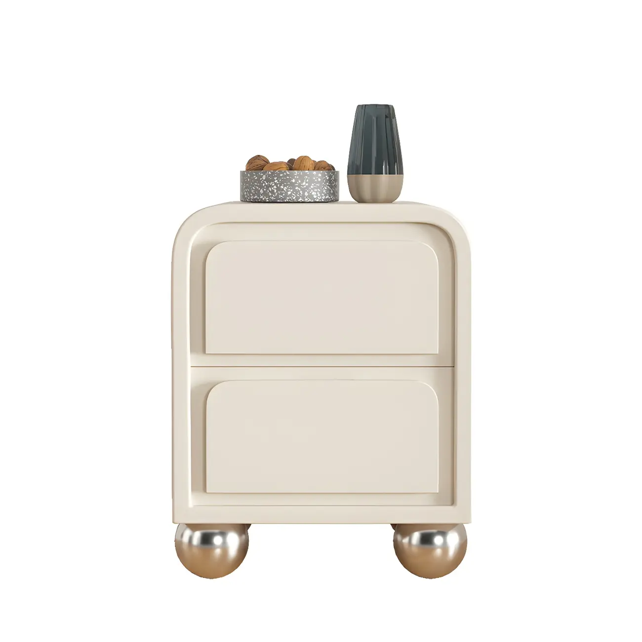 Narrow Off-White Faux Leather 2 Drawers Nightstand