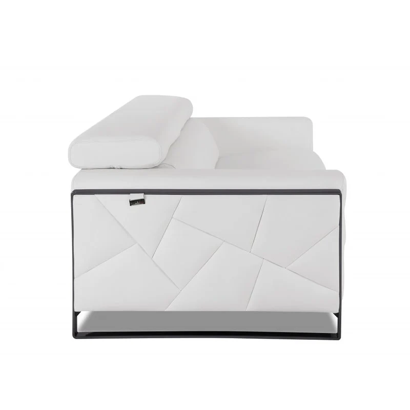 HomeRoots 89 White Italian Leather Sofa With Silver Legs - 35 H x 89 W x 43 D