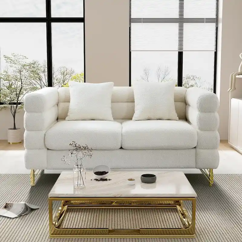 Ouyessir Teddy Fabric Modern Sectional Sofa Sets L-Shape/2/3/4 Seater Sofa Couch with Pillows