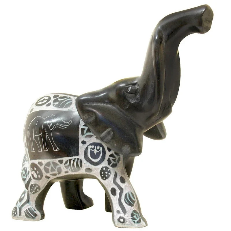 Handmade Elephant with Relief Animal Skin Patterns Statue (Kenya)