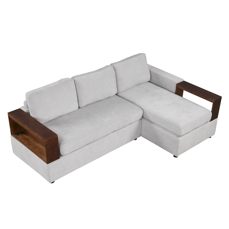 Christopher Knight Home - 87.4 L-Shaped Sectional Sofa with Reversible Armrests and Integrated Chaise Lounge