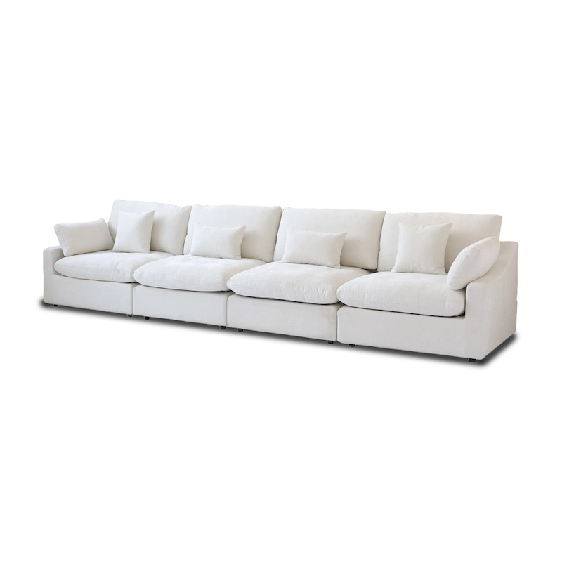 Classic Modern Linen Sectional Modular Sofa 4-Seater Down Filled Cloud Couch with Cushions