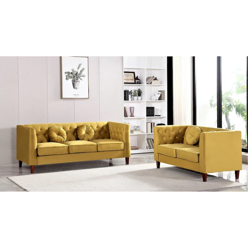 US PRIDE FURNITURE Velvet Classic Chesterfield 2 pieces Living Room Sets, Sofa and Lovesat
