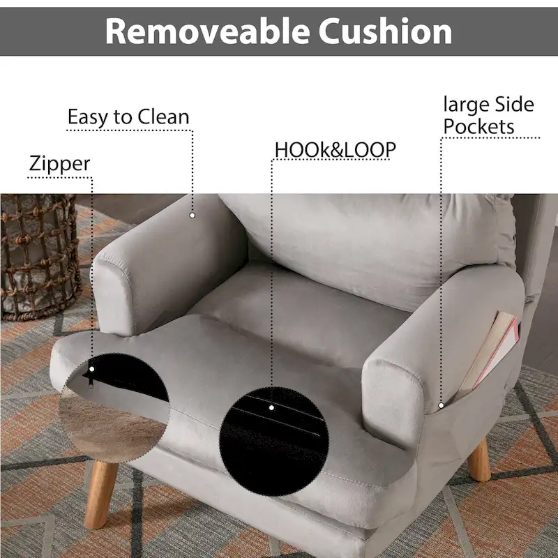 Soft Fabric Casual Living Room Armchair With Adjustable Backrest And Legs Stool