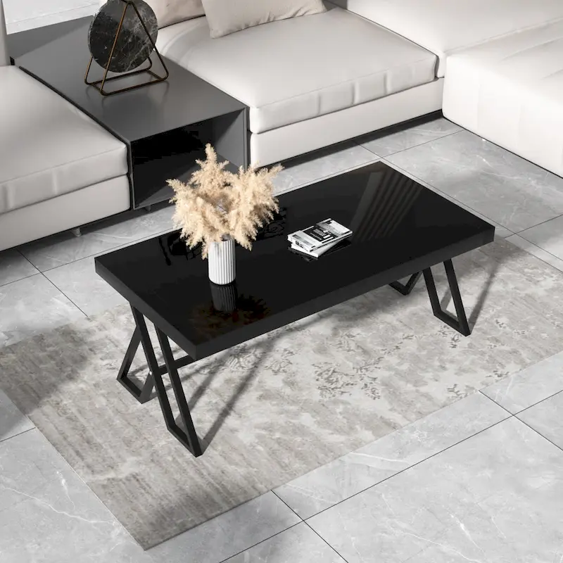 46  Tempered Glass Tabletop Metal Wrough Coffee Table Living Room