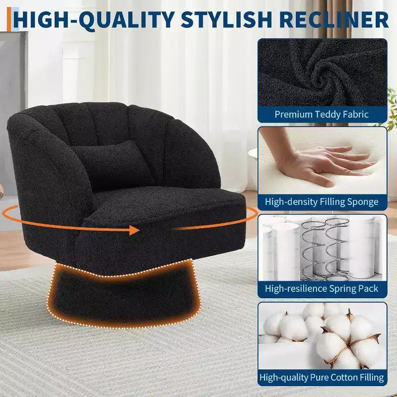 Acekool 360 Swivel Barrel Chair - Plush Teddy Velvet Lounge Chair