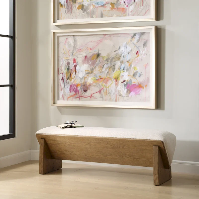 Wedged 59 Wide Wood Framed Polyester Bench