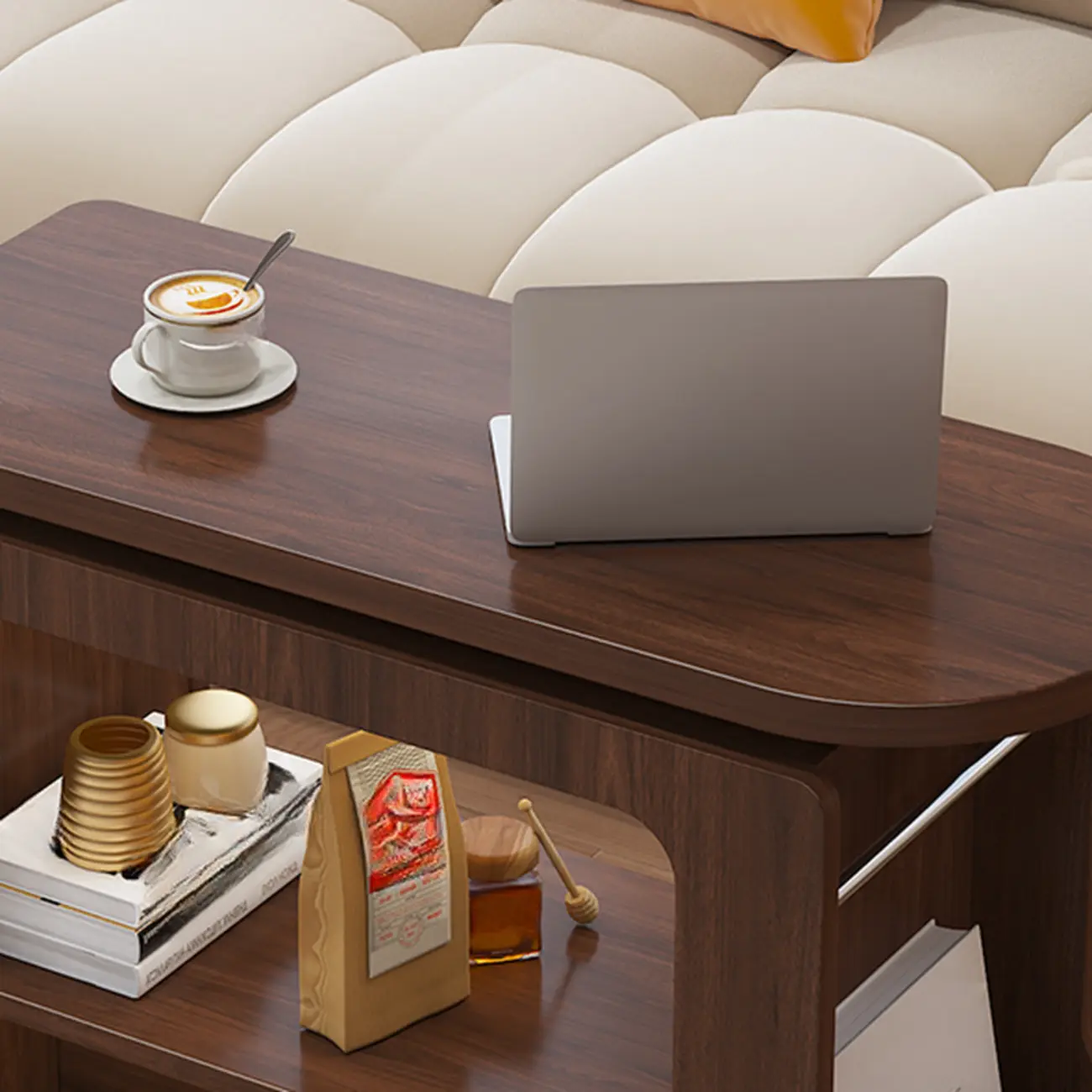 Versatile Modern Brown Half-circle Wheeled Side Table