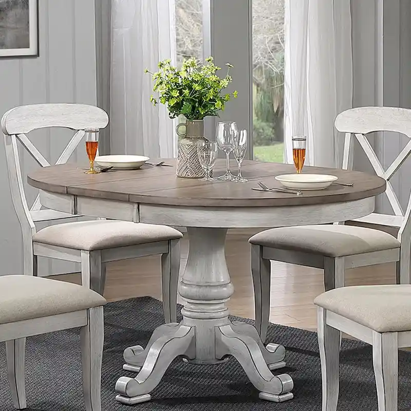 Ocean Isle Antique White Weathered Pine 5 Piece Pedestal Table Set