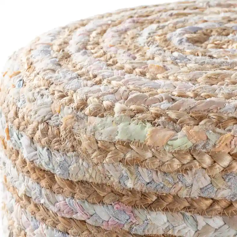 Hand Crafted Bohemian Jute and Wood Foot Stool