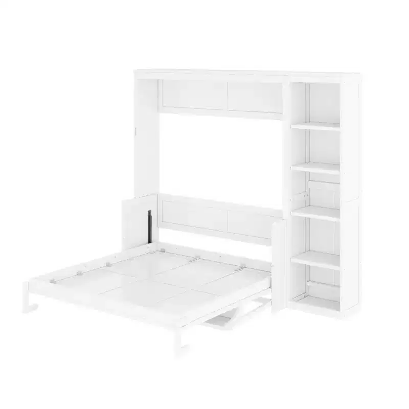 GDFStudio Ruby Space-Saving Solid Pine Wood Murphy Bed with Desk and Bookshelf