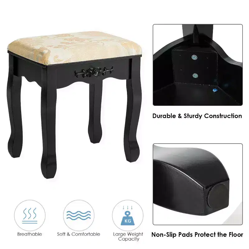 Costway Vanity Table Dressing Table 5 Make Up Table Stool