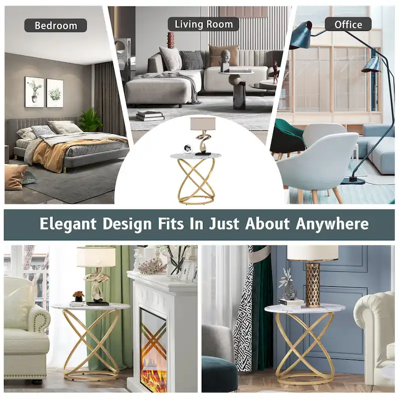 Myhozm Accent Round Glass/Stone Top Coffee Table with Metal Base