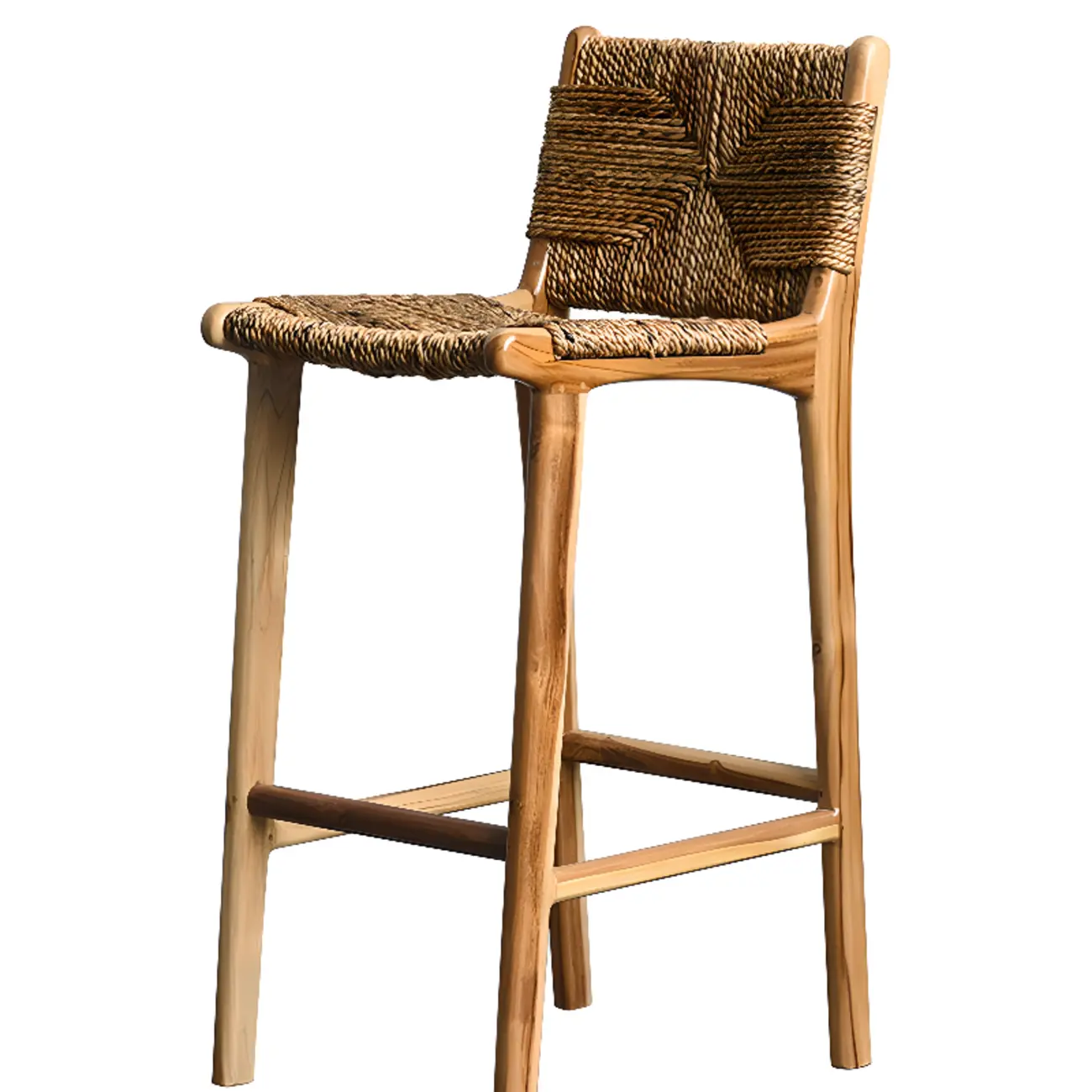 Rustic Wood Wicker Seat Counter Bar Stools with Back