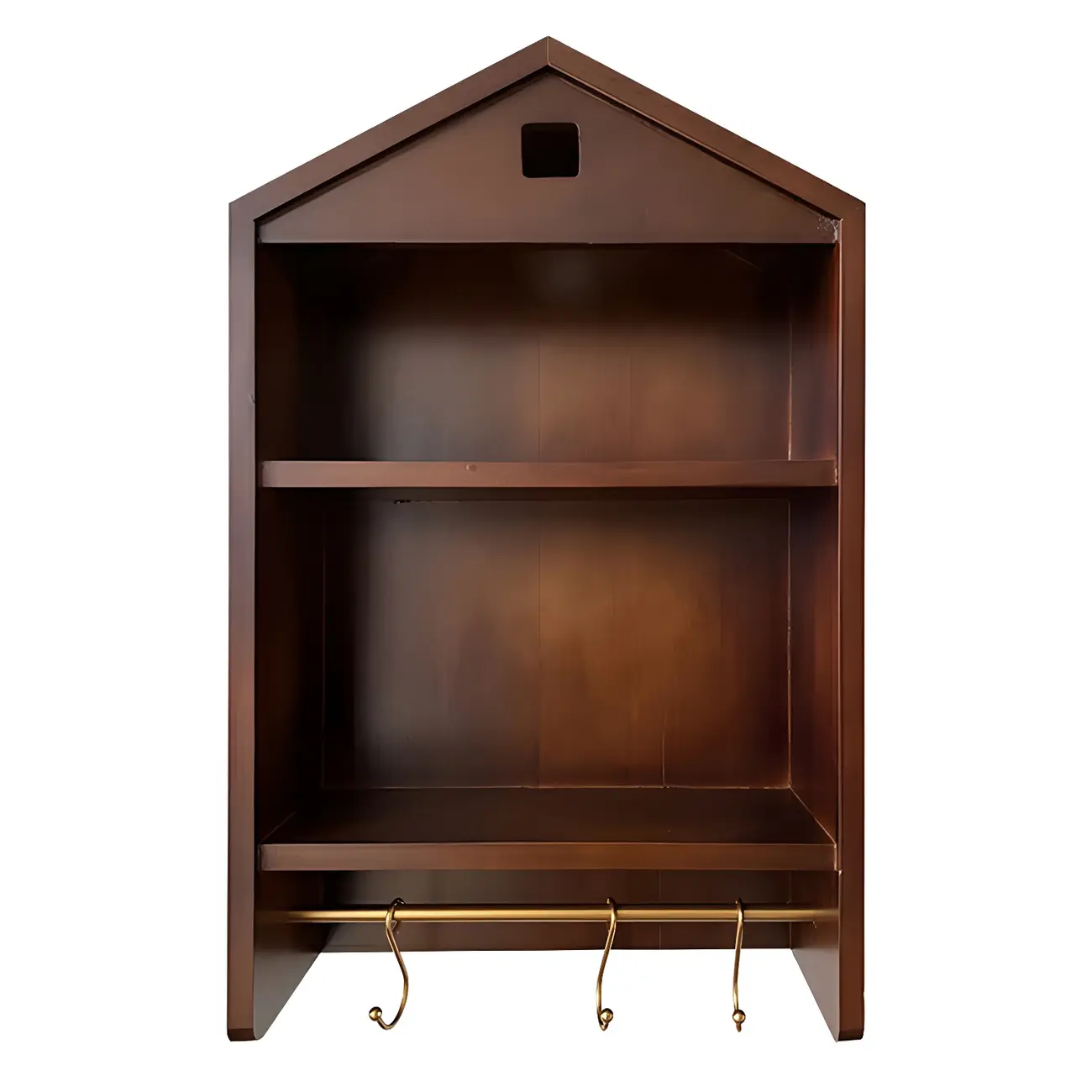 Classicial House-shaped 2 Shelves Floating Wood Display Cabinet