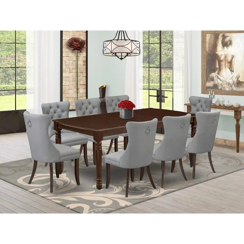 Dining Table and Chair Set — Includes a rectangular solid wood dining table and upholstered dining chairs, Mahogany Finish (Optional Components)