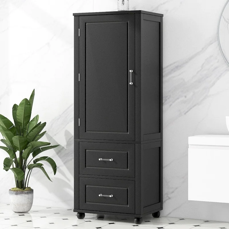 61.4 Tall Bathroom Storage Cabinet, Two Drawers and Adjustable Shelf