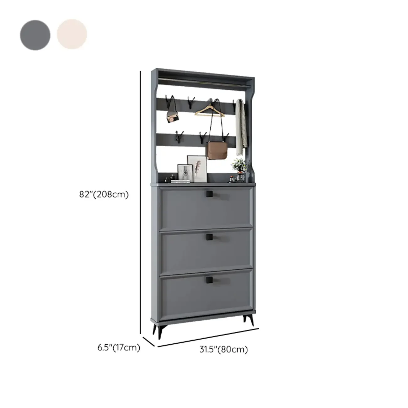 Drop-Front Adjustable Modern White Wood Narrow Shoe Cabinet
