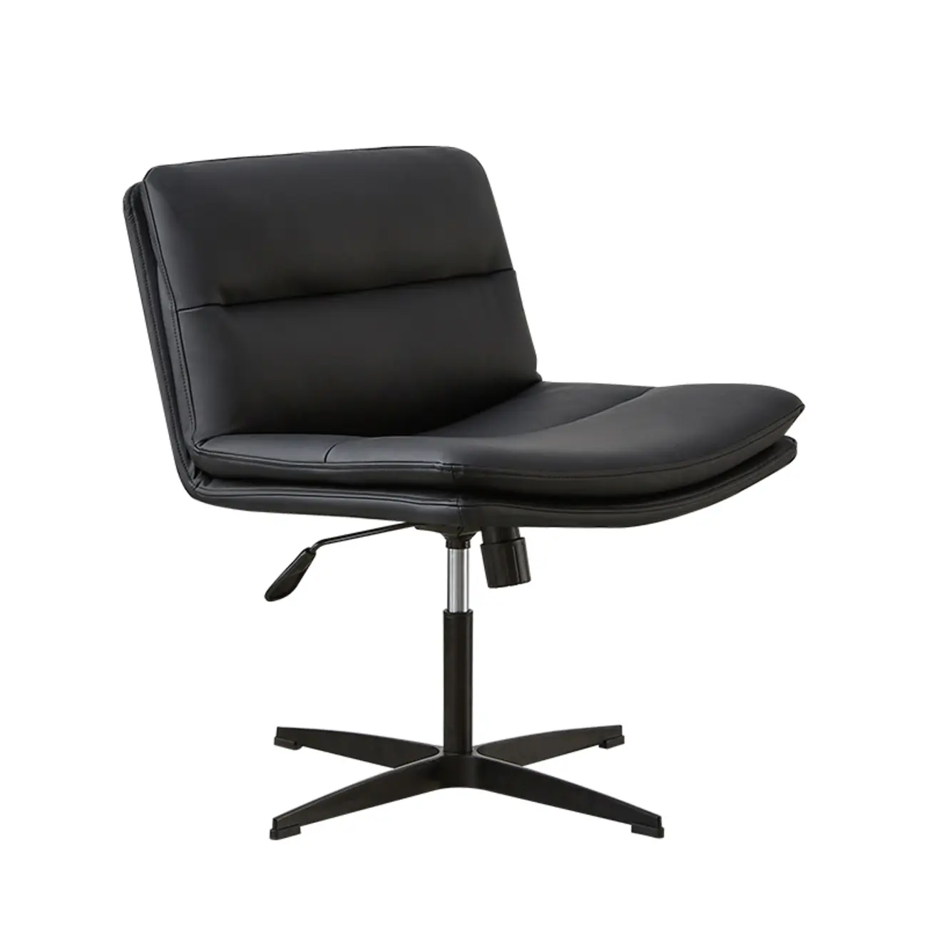 Beige Leather Armless Swivel Wide Office Chair