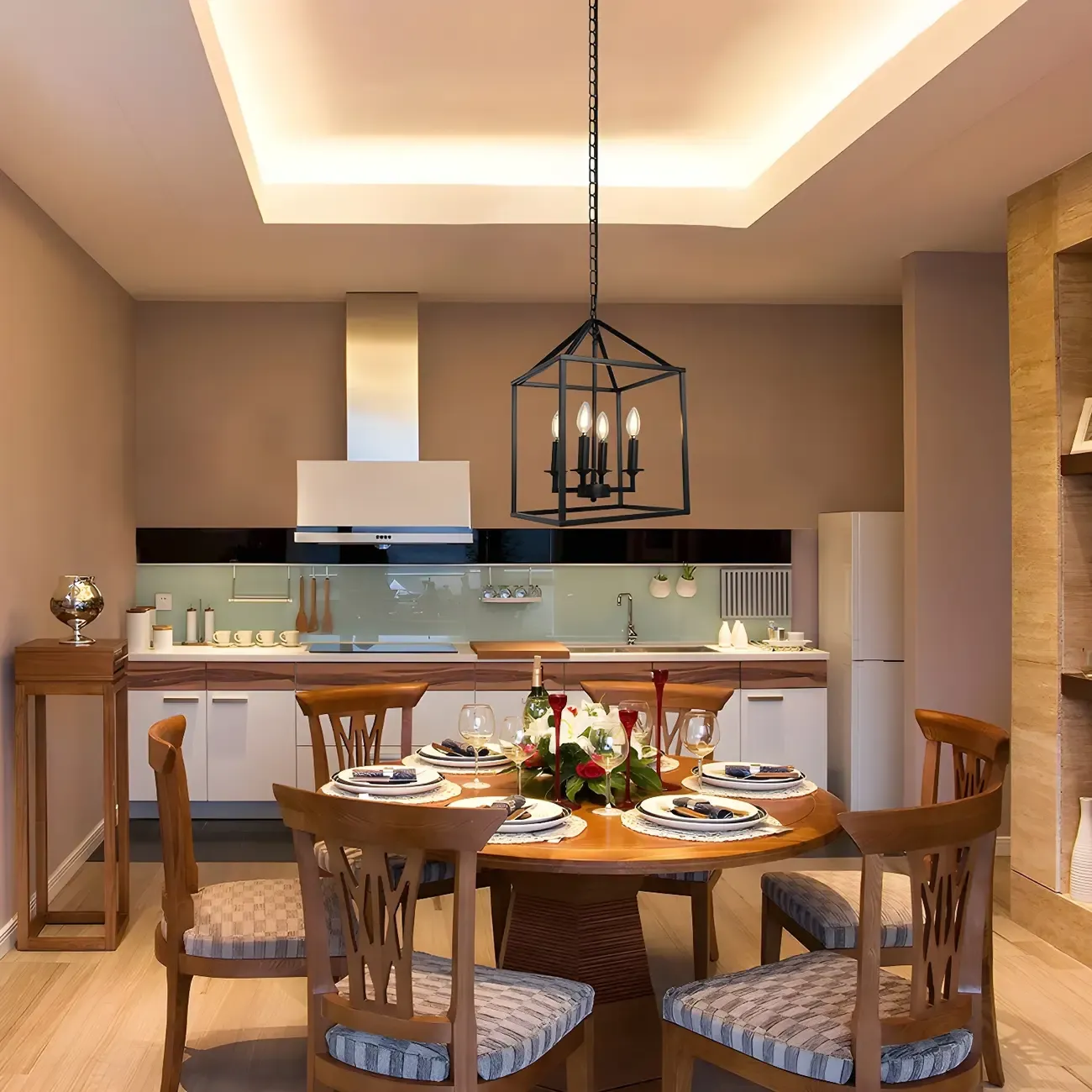 Industrial Black Metal Square Caged Kitchen Pendant Chandelier