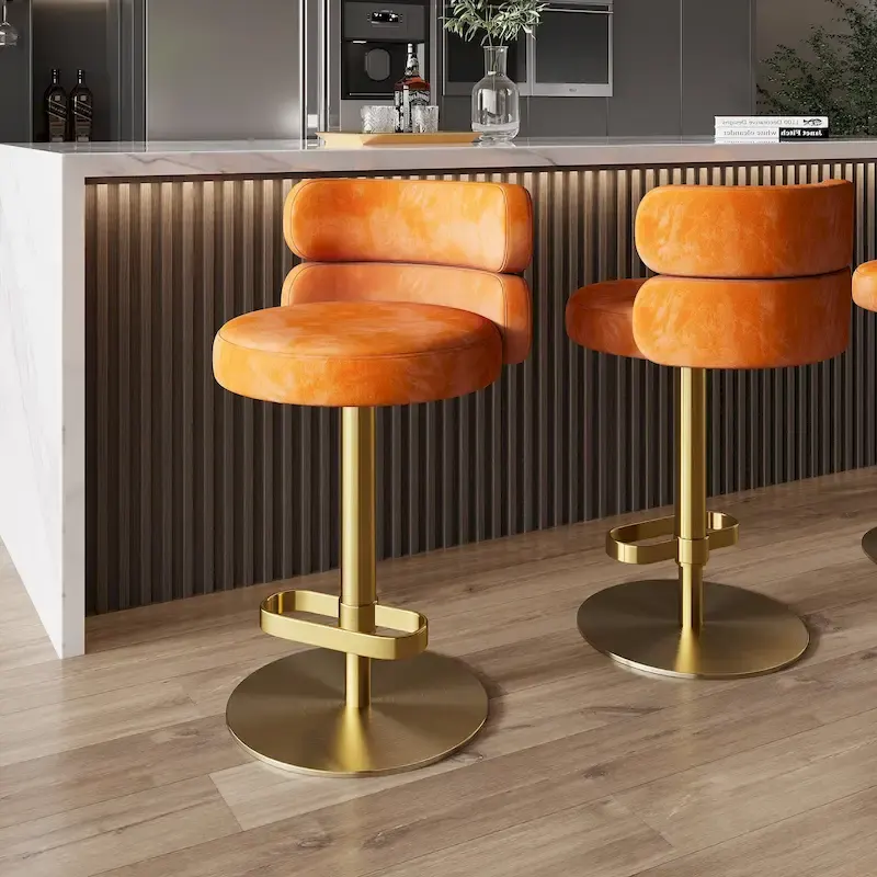 Velvet Counter Bar stool with Height Adjustable and Swivel