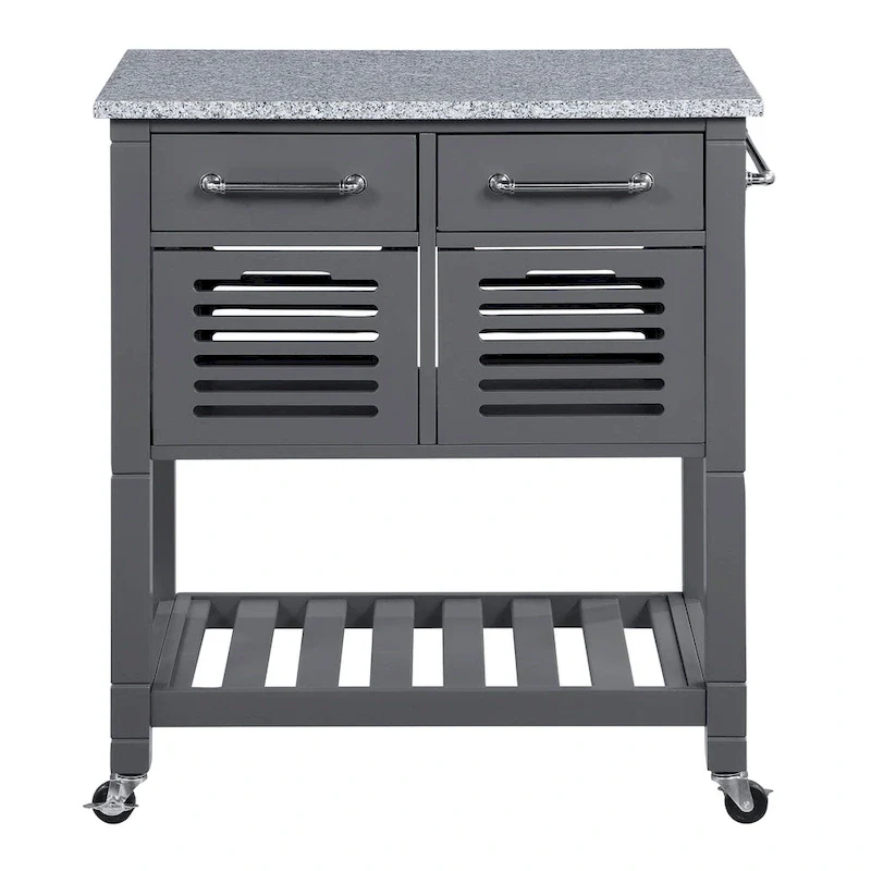 Kitchen Cart with Granite Top and Storage Drawers