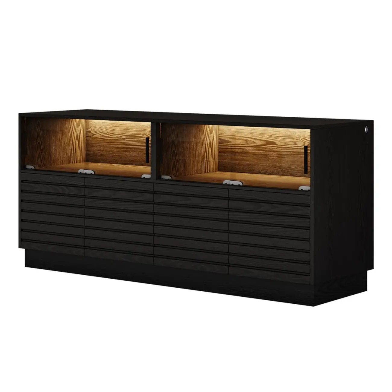 Modern Black Rectangular Wooden LED TV Stand