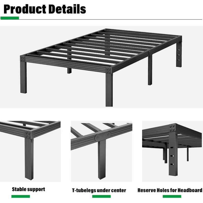 14 Inch Heavy Duty Bed Frame, No Box Spring Needed, Noise Free