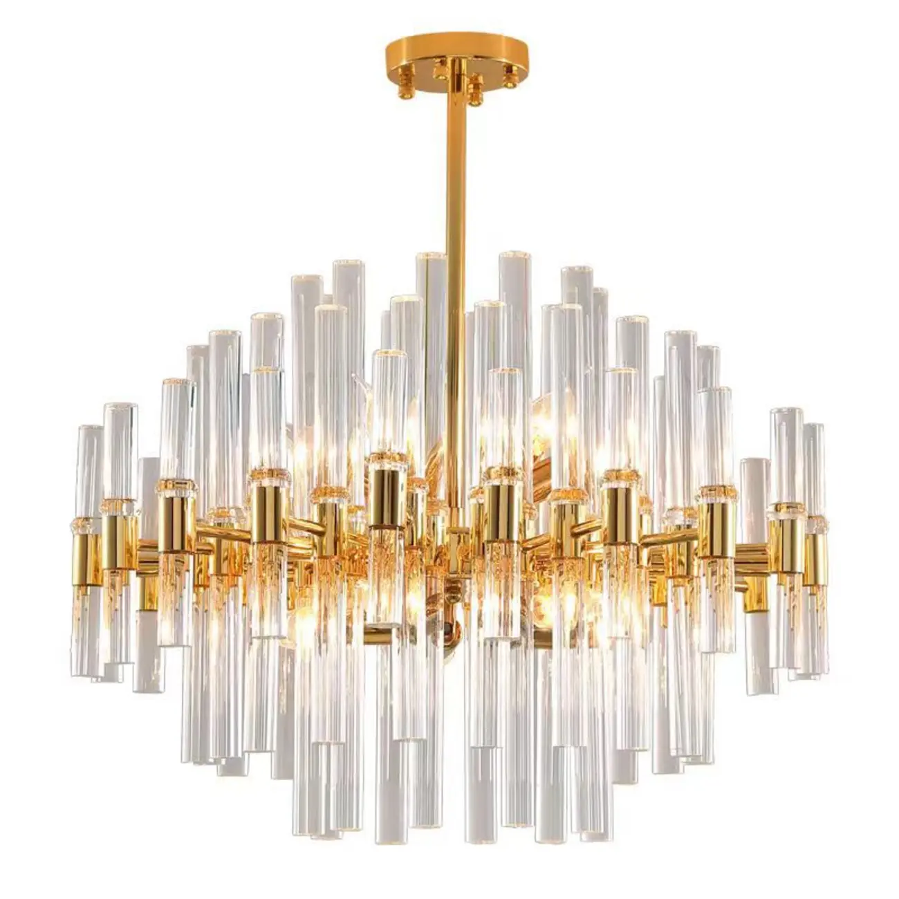 Glamorous Gold Clear Glass Column Starburst Chandelier